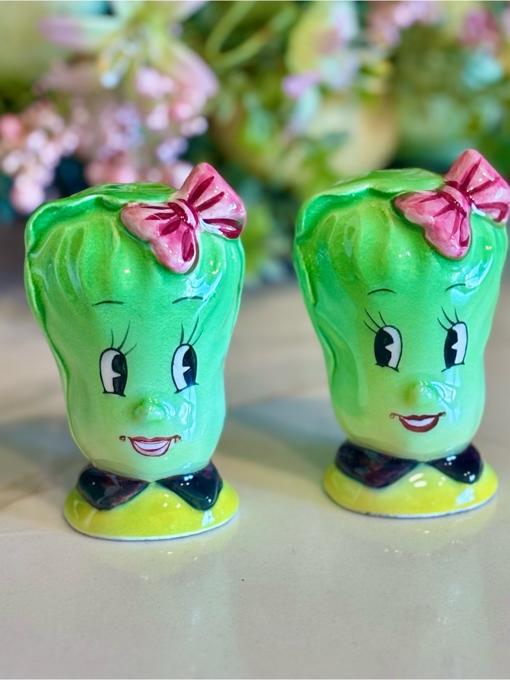 Vintage PY Miyao Anthropomorphic Lettuce Head Shakers